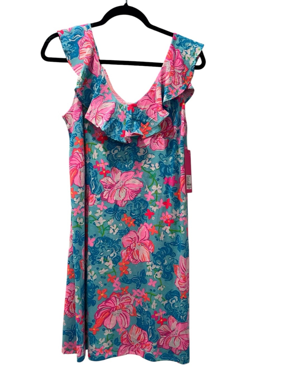 NWT Lilly Pulitzer Small Bright Tropical Floral Ruffle Sundress - Pink & Teal